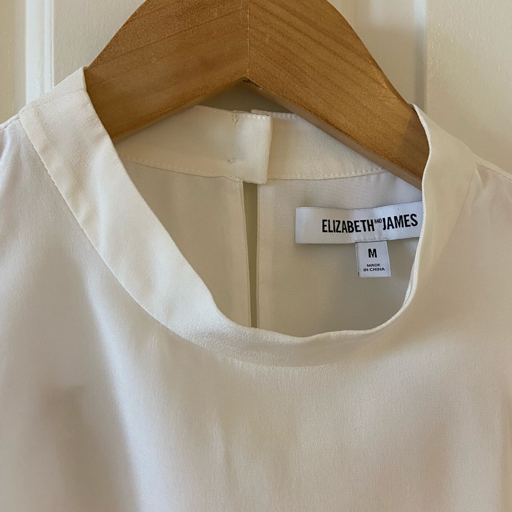 Elizabeth and James Sz Medium Women White Sleeveless Blouse w/ Ruffles 100% Silk - Picture 6 of 9